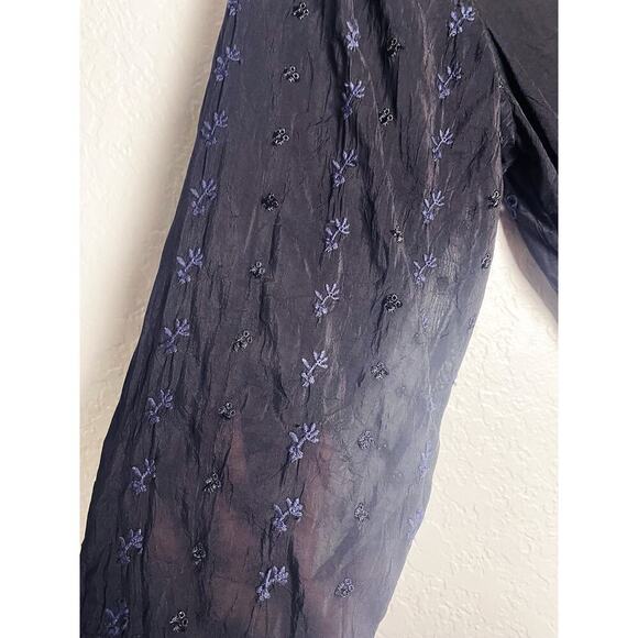 Johnny Was Women's V Neck Blouse Tunic Black Navy Eyelet Bohemian Hippie Sheer - Picture 6 of 7